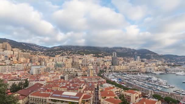 Panoramisch Tijd Vervallen Video Van Monaco Condamine Gebied Poort Hercule — Stockvideo