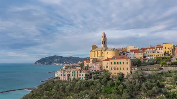 Cervo Miasto Wzgórzu Średniowiecznych Prowincji Liguria Włochy Upływ Czasu Wideo — Wideo stockowe