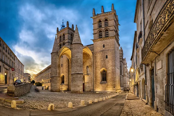 Cathédrale Saint-Pierre au crépuscule à Montpellier, France — Photo