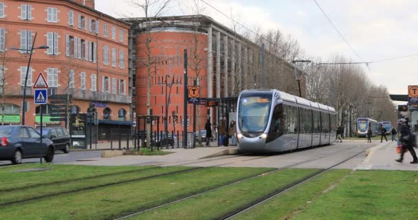 Toulouse Fransa Ocak 2018 Tramvay Durağı Uzaklıkta Allee Jules Guesde — Stok video