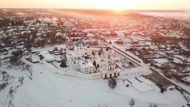 Légi Felvétel Vysotskiy Kolostor Sunrise Serpukhov Moscow Oblast Oroszország — Stock videók