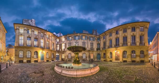 Aix Provence France Panorama Place Albertas Square Old Fountain Dusk — Stock Video