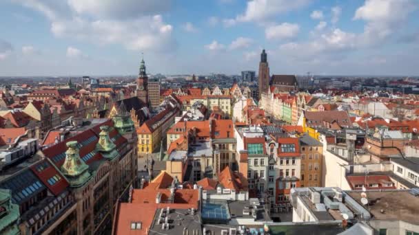 Luchtfoto Stadsgezicht Wroclaw Polen Time Lapse Video — Stockvideo
