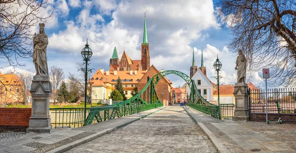 Vista Panorâmica Renovada Ponte Tumski Most Tumski Wroclaw Polónia — Fotografia de Stock
