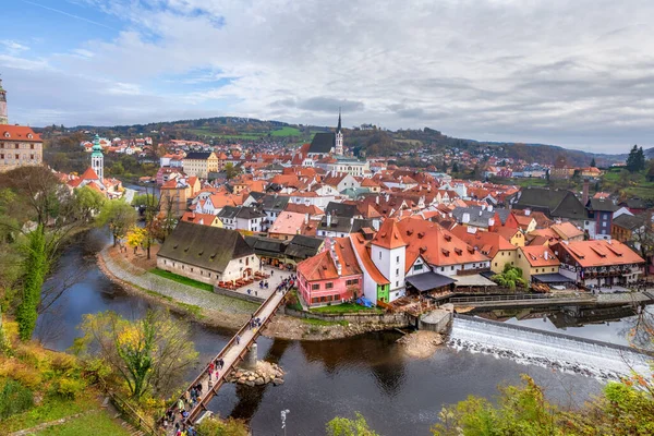 Blick Auf Cesky Krumlov Tschechische Republik Herbstliches Stadtbild Mit Moldau — Stockfoto