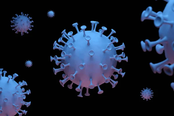 黒の背景にコロナウイルスの3Dレンダリングモデル — ストック写真