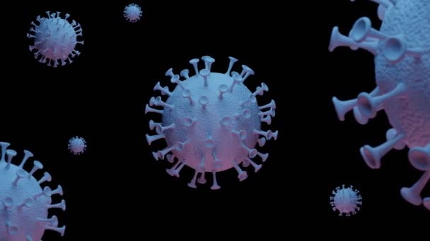 Animacja Coronavirus Ruchome Obracające Się Niebieskie Komórki Czarnym Tle — Wideo stockowe