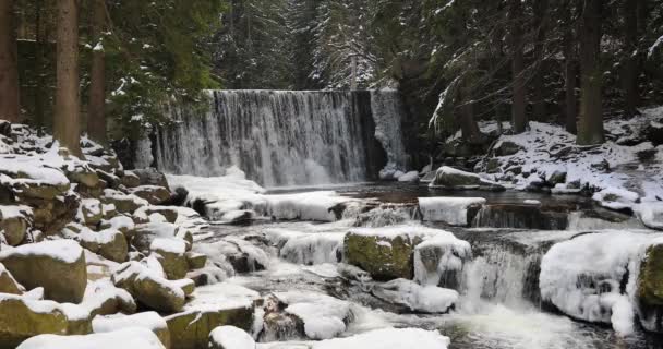 Karpacz Polónia Vista Inverno Cachoeira Selvagem Dziki Wodospad — Vídeo de Stock