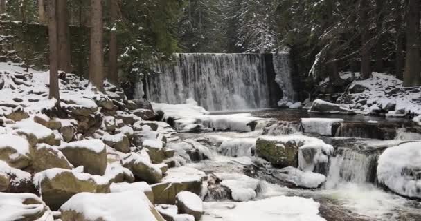 Karpacz Polonia Vista Invernale Della Cascata Selvaggia Dziki Wodospad — Video Stock