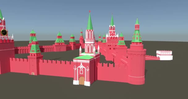 Vista General Las Murallas Torres Del Kremlin Moscú Render — Vídeo de stock