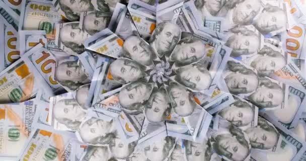 Pénzügyi portál csökkentett pénzből, 100 dolláros bankjegyekkel. — Stock videók