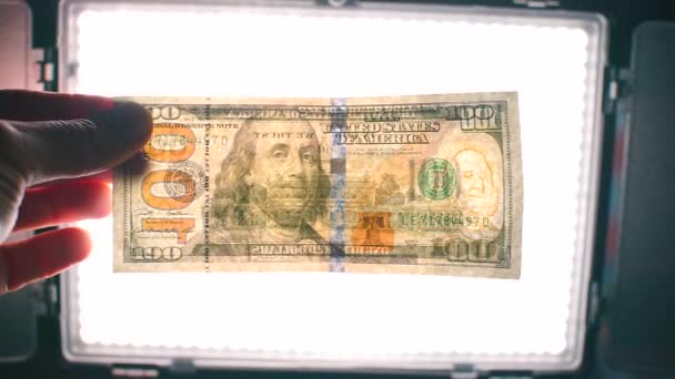 Bankbiljet honderd US dollars bij inklaring. — Stockvideo
