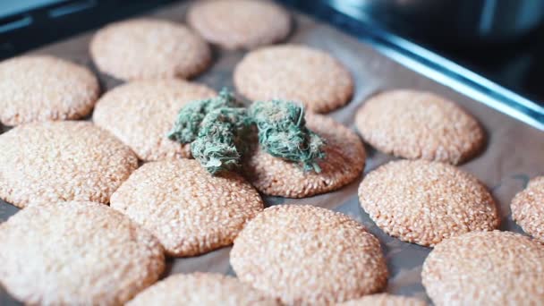 Baked homemade cannabis cookies — Stock Video