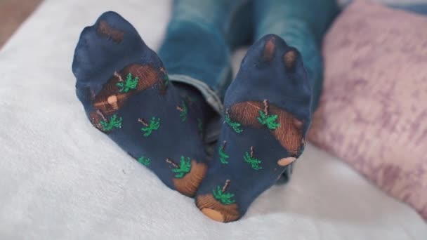 Close-up of old palm print socks — Stock Video