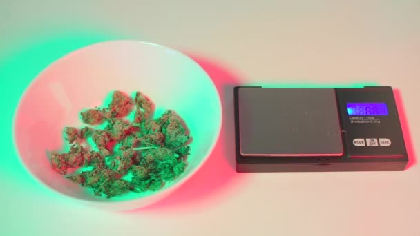 Pesant du cannabis médical sur des balances — Video