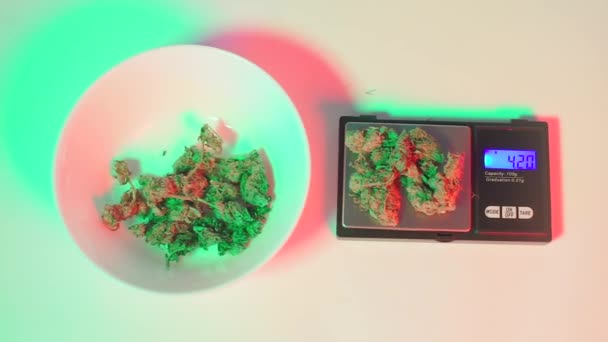 Medicinsk marijuana på skalor på 4200 gram — Stockvideo