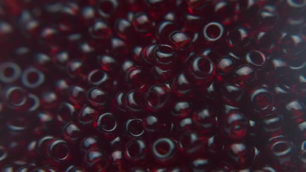 Pouring dark beads in a white plate. — Stock Video