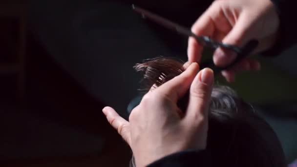 Close-up de tesouras e escovas de cabelo . — Vídeo de Stock