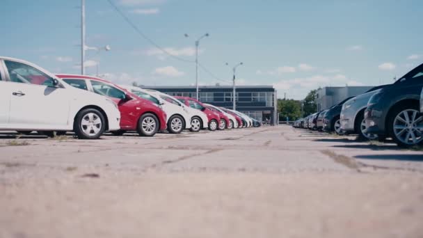 Viele geparkte Autos auf dem Parkplatz — Stockvideo