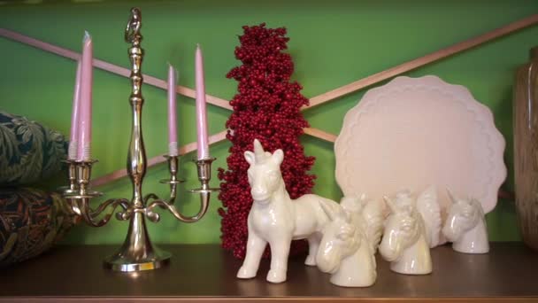 Interior items, candlestick, unicorn heads — Stock Video