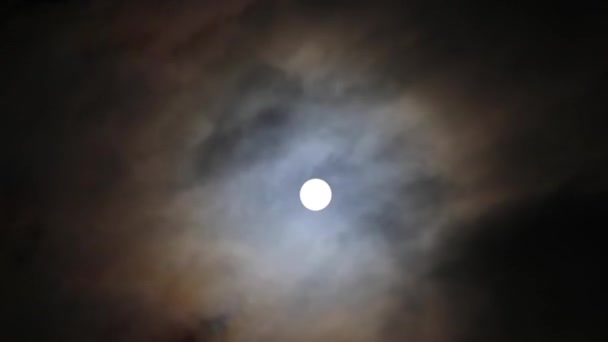Wolken bewegen tegen de achtergrond van een volle maan. — Stockvideo