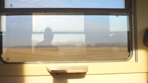 Window in a public transport train. — Stock Video