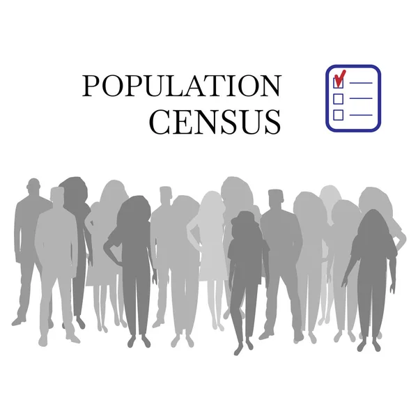 Censo electrónico de población un grupo diverso de siluetas de personas. Aislado sobre fondo blanco. Ilustración de stock vectorial — Vector de stock