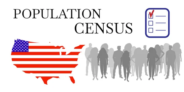Population census. White vector banner of opinion poll or social survey. Conceptual symbol of of online counting of citizens. — Stock Vector