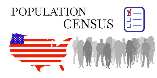 Перепись населения. Белый векторный баннер опроса общественного мнения или социального опроса. Концептуальный символ онлайн-подсчета граждан
.