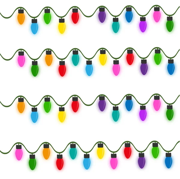 Multicolored Christmas Lights String White Background — Stock Photo, Image