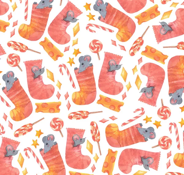 seamless pattern with colorful socks and mice