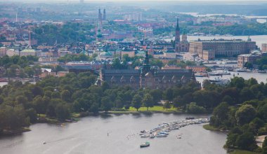 Beautiful super wide-angle panoramic aerial view of Stockholm, S clipart