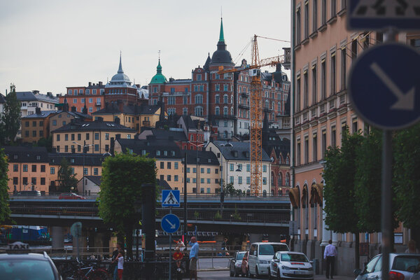 Beautiful super wide-angle panoramic aerial view of Stockholm, S
