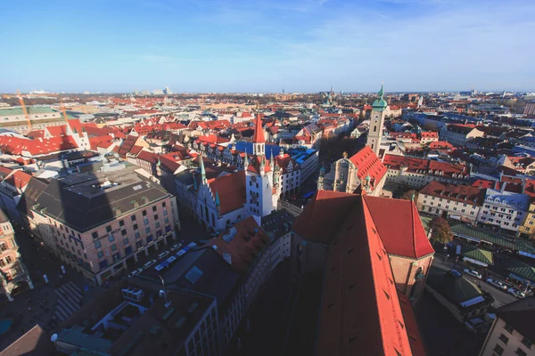 Belle vue aérienne ensoleillée super grand angle de Munich, Bayern , — Photo