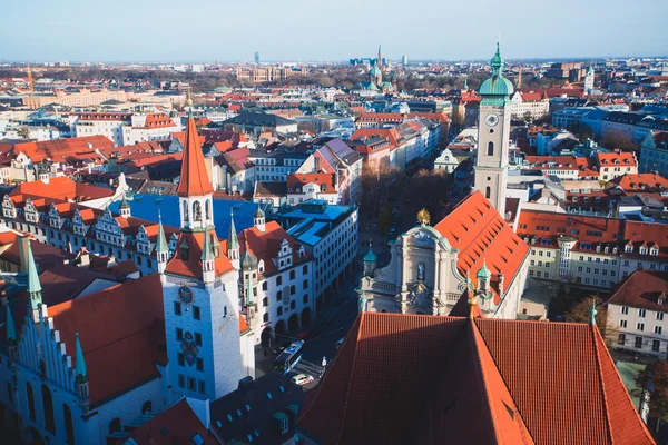 Beautiful super wide-angle sunny aerial view of Munich, Bayern, — Stock Photo, Image