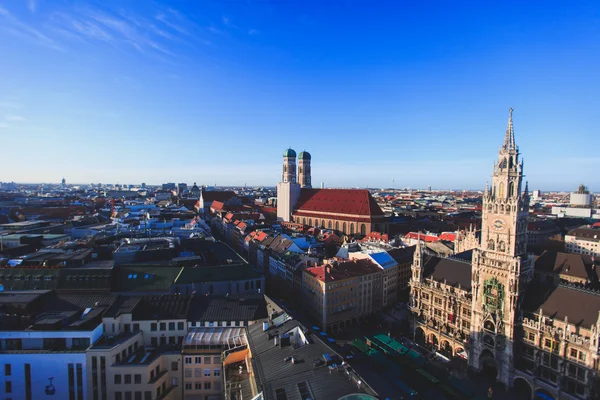 Bela vista aérea ensolarada super grande ângulo de Munique, Bayern , — Fotografia de Stock