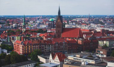 Hannover, Almanya, Aşağı Saksonya New Town Hall, Hannover gözlem güverteden gördün, güzel süper geniş açı yaz havadan görünümü