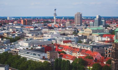 Hannover, Almanya, Aşağı Saksonya New Town Hall, Hannover gözlem güverteden gördün, güzel süper geniş açı yaz havadan görünümü