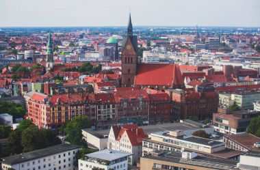Hannover, Almanya, Aşağı Saksonya New Town Hall, Hannover gözlem güverteden gördün, güzel süper geniş açı yaz havadan görünümü