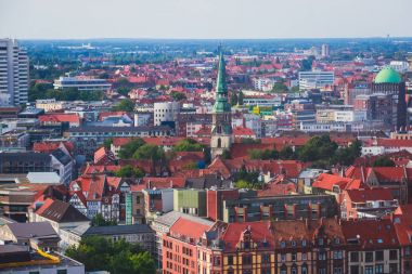 Beautiful super wide-angle summer aerial view of Hannover, Germany, Lower Saxony, seen from observation deck of New Town Hall, Hanover clipart