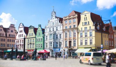 Rostock şehir eski kasaba Pazar Belediye Binası, tarihi merkezi, Almanya ile kare görünümü