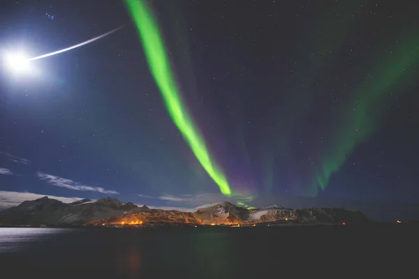 Mooie Foto Van Massale Veelkleurige Groene Levendige Poollicht Aurora Polaris — Stockfoto