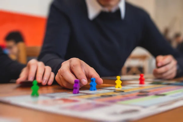 Process of playing board game and having fun with friends and family, board game concept, hand playing and roll the dice — Stock Photo, Image