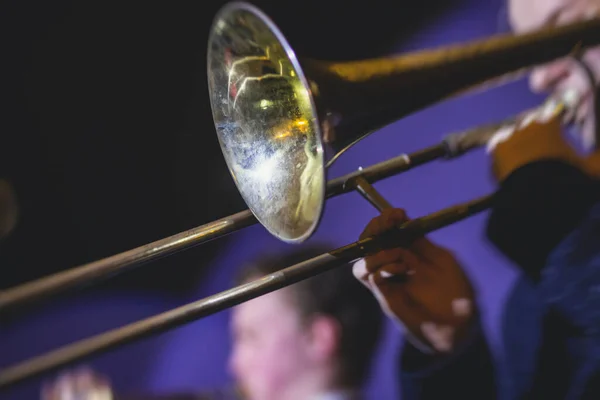 Concert View Trombone Player Trombonist Musical Jazz Band Performin — Stock Photo, Image