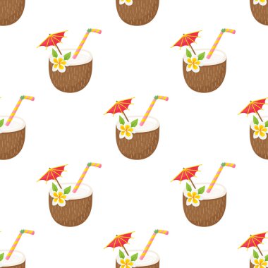 Bir plaj bir karikatür tarzı kokteyl ile şirin seamless modeli.