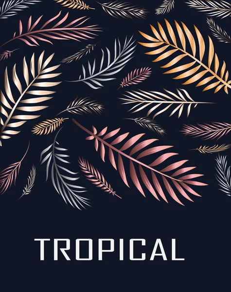 Eine tropische Karte mit Palmblättern und exotischen Blumen.. Vektor — Stockvektor