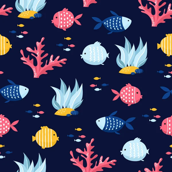 Poisson dessin animé motif sans couture — Image vectorielle