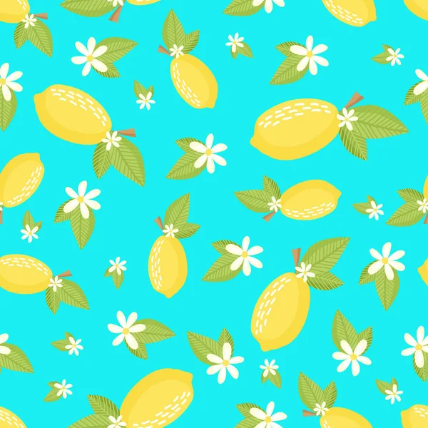 Seamless Floral Pattern. Lemon Fruits Background — Stock Vector