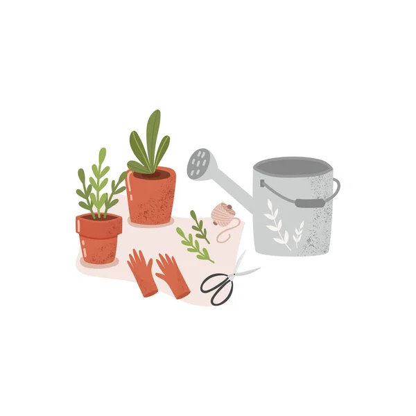 Concept of gardening. Garden tools. Colorful vector illustration — Stock Vector
