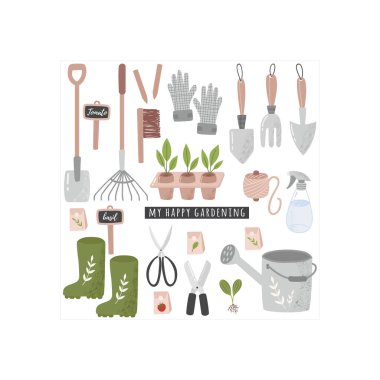 Bahçe alet seti. Bahçe elemanlarının vektör çizimi